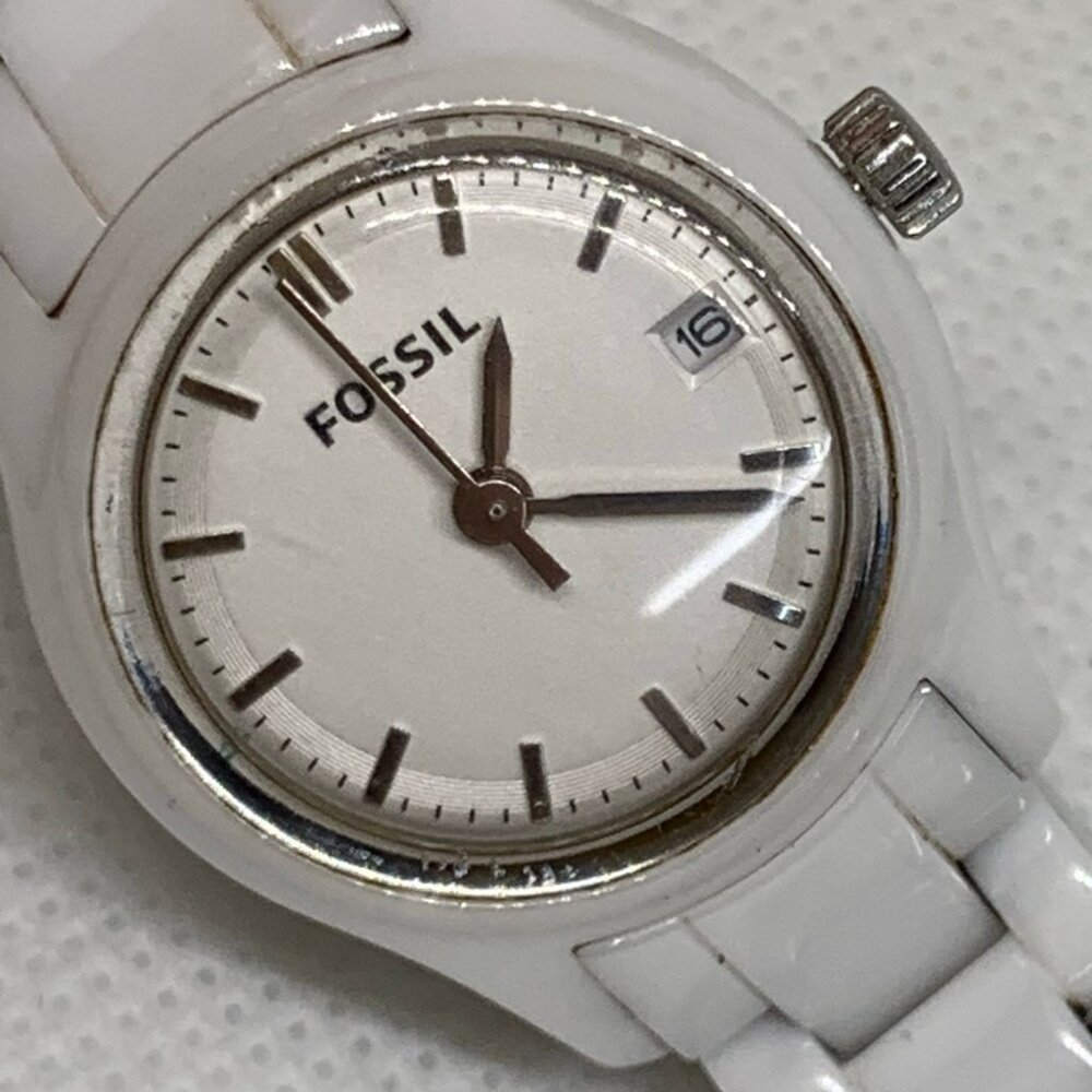 Fossil women’s watch ce1072 date white tone ceramic 25mm quartz 6” running - Picture 3 of 9